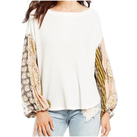 Free People Tops - FREE PEOPLE x WE THE FREE Blossom Boho Mixed Media Printed Thermal